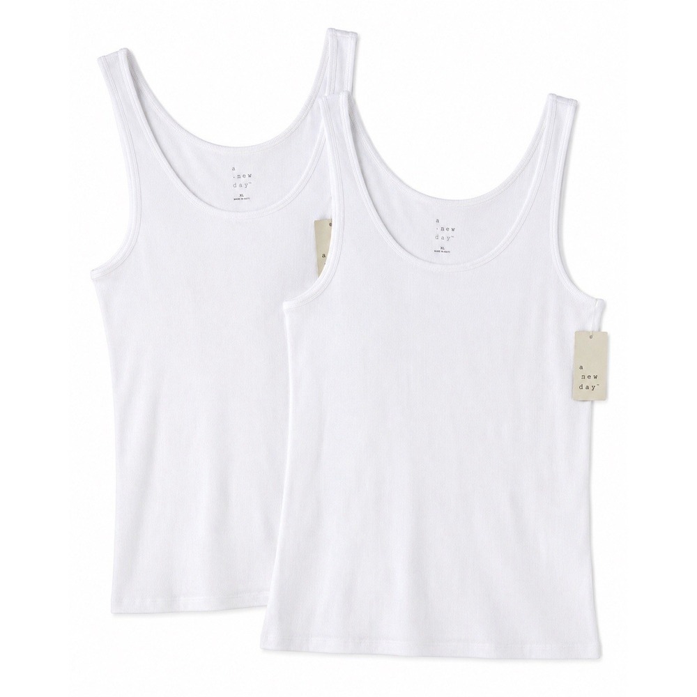 A New Day 2 Pack White Ribbed Tank Tops Women's XL Stretch Layering NWT